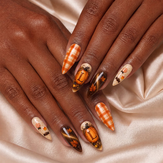 Cute Pumpkin Initial – Personalized Press-On Nails alternate image
