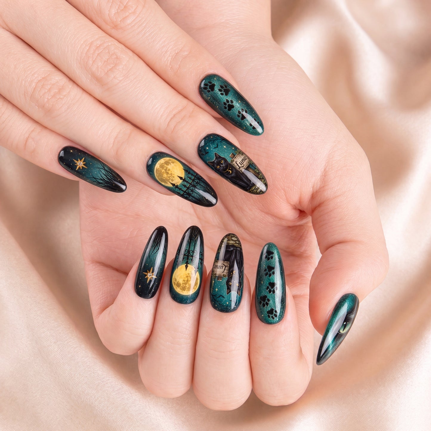 Black Cat Lucky Date  – Personalized Press-On Nails