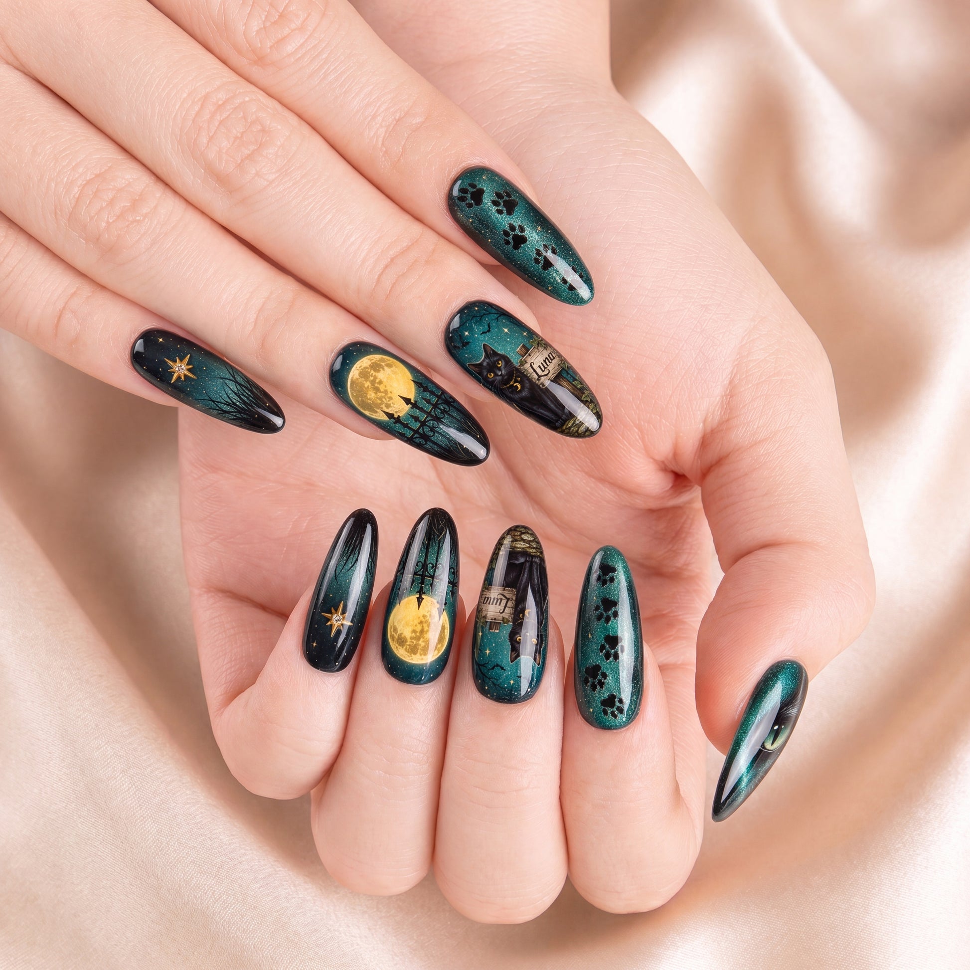 Black Cat Lucky Date  – Personalized Press-On Nails