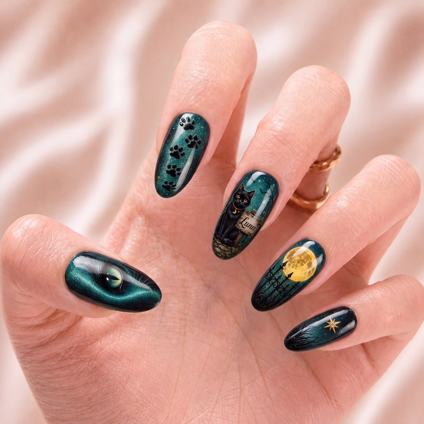 Black Cat Lucky Date  – Personalized Press-On Nails