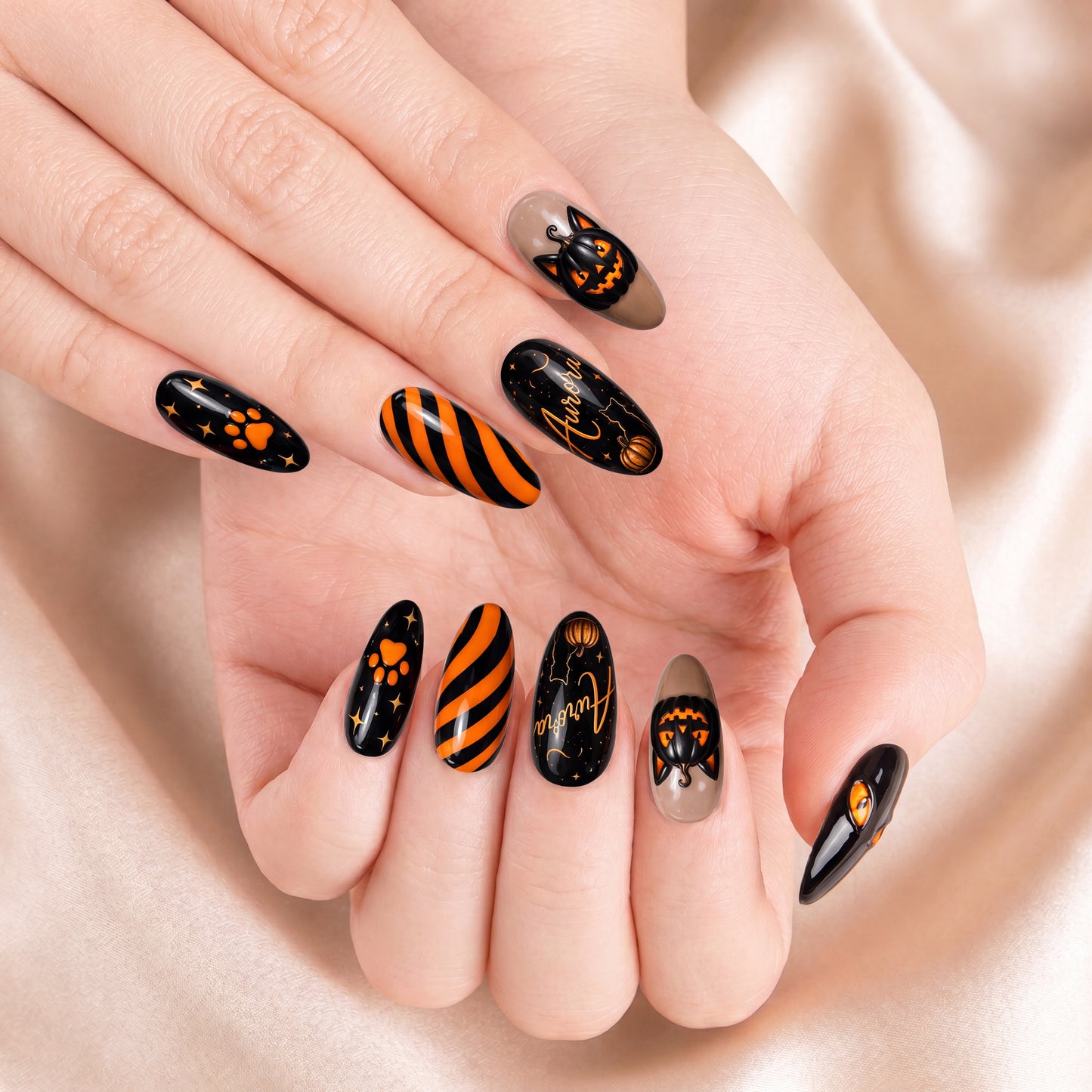 Pumpkin Cat - Personalized Press-On Nails