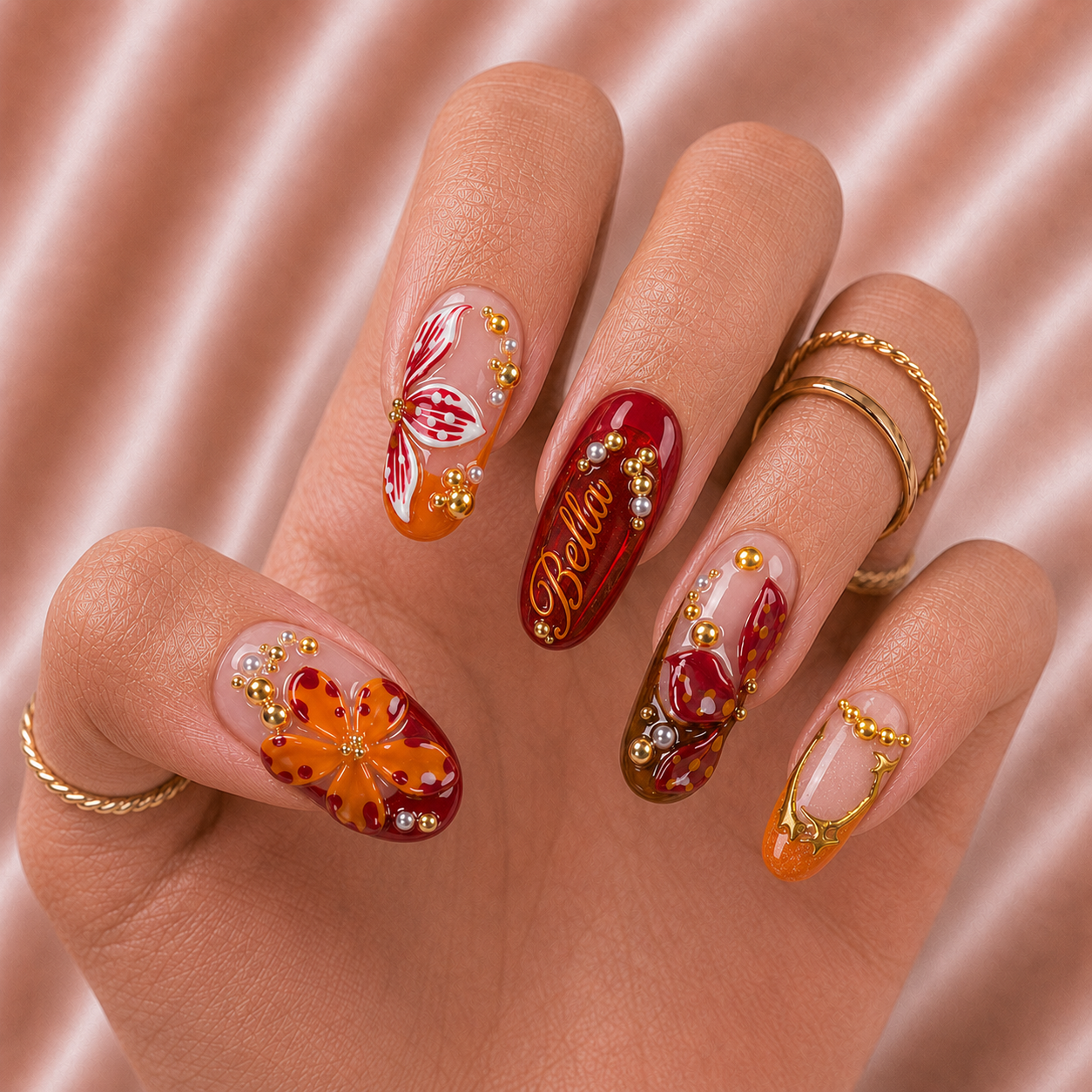 Amber Butterfly Glow - Personalized Press-On Nails