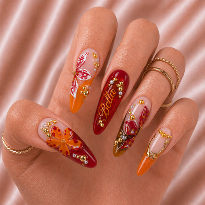 Amber Butterfly Glow - Personalized Press-On Nails
