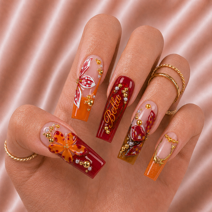 Amber Butterfly Glow - Personalized Press-On Nails