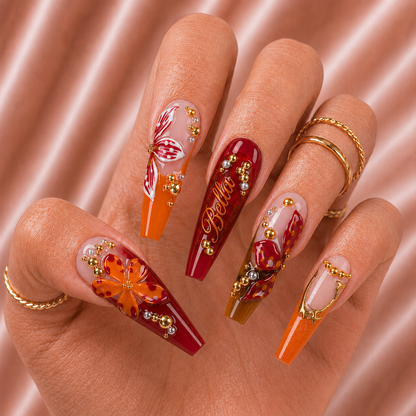 Amber Butterfly Glow - Personalized Press-On Nails