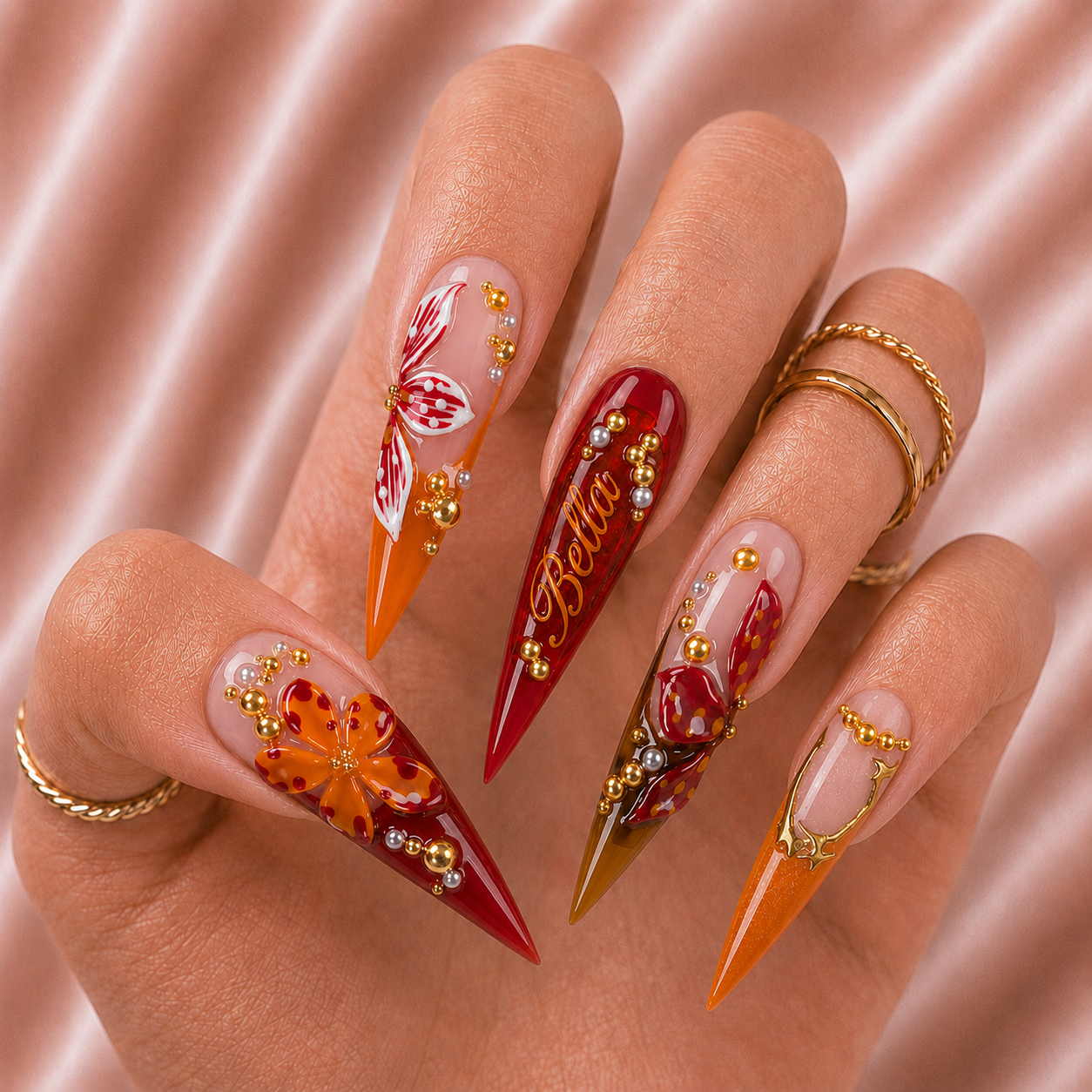 Amber Butterfly Glow - Personalized Press-On Nails