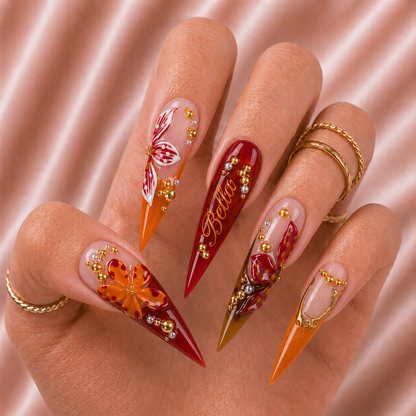 Amber Butterfly Glow - Personalized Press-On Nails