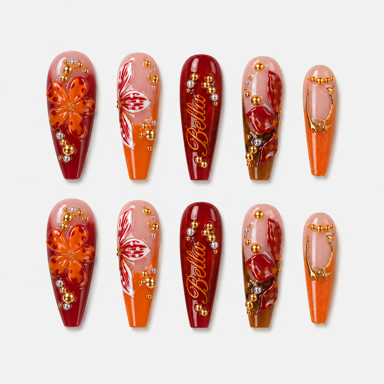 Amber Butterfly Glow - Personalized Press-On Nails