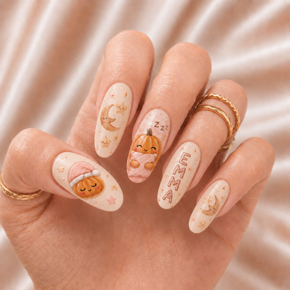 Sleepy Pumpkin - Personalized Press-On Nails