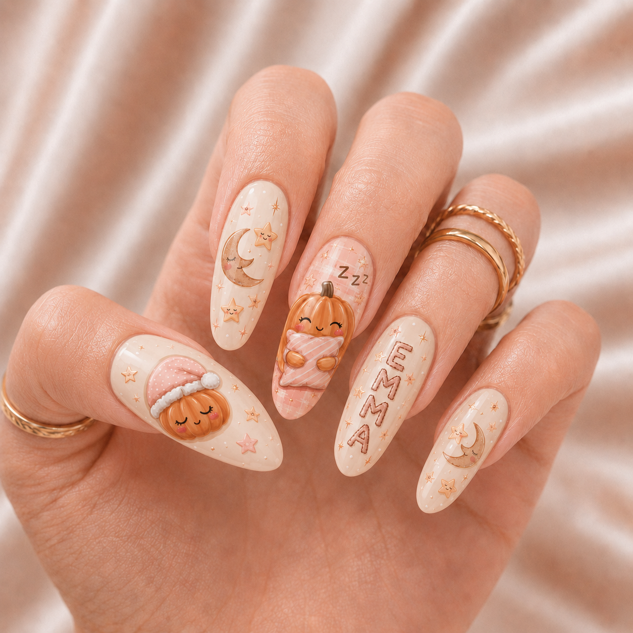 Sleepy Pumpkin - Personalized Press-On Nails