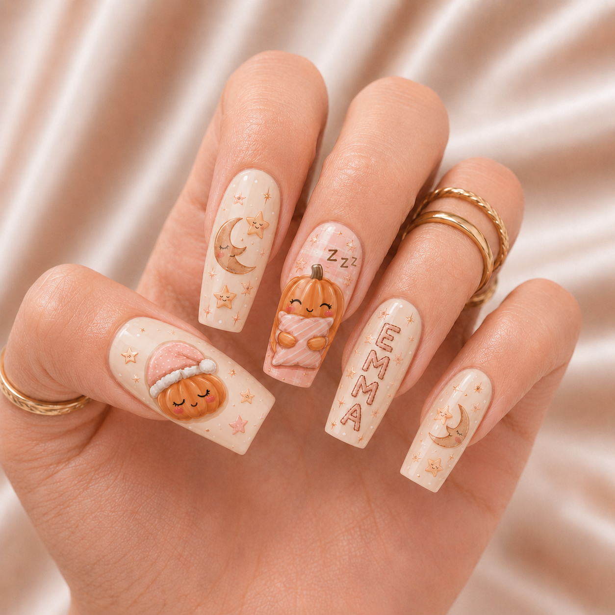 Sleepy Pumpkin - Personalized Press-On Nails
