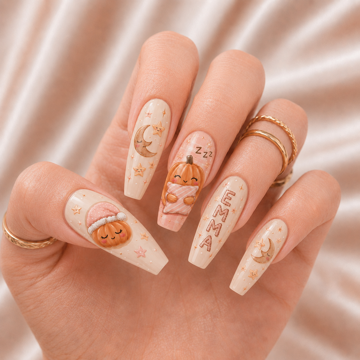 Sleepy Pumpkin - Personalized Press-On Nails