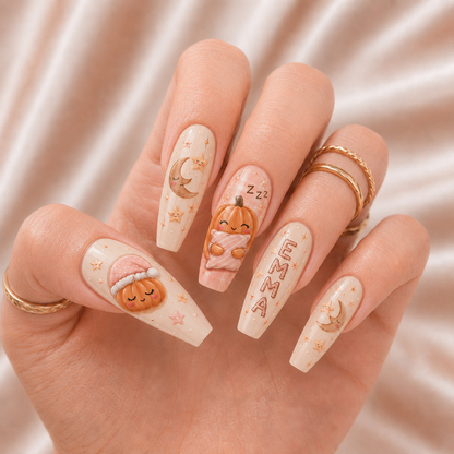 Sleepy Pumpkin - Personalized Press-On Nails