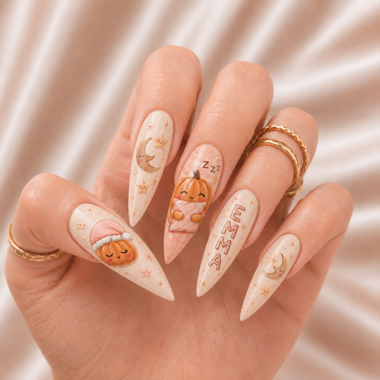 Sleepy Pumpkin - Personalized Press-On Nails