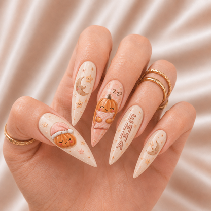Sleepy Pumpkin - Personalized Press-On Nails