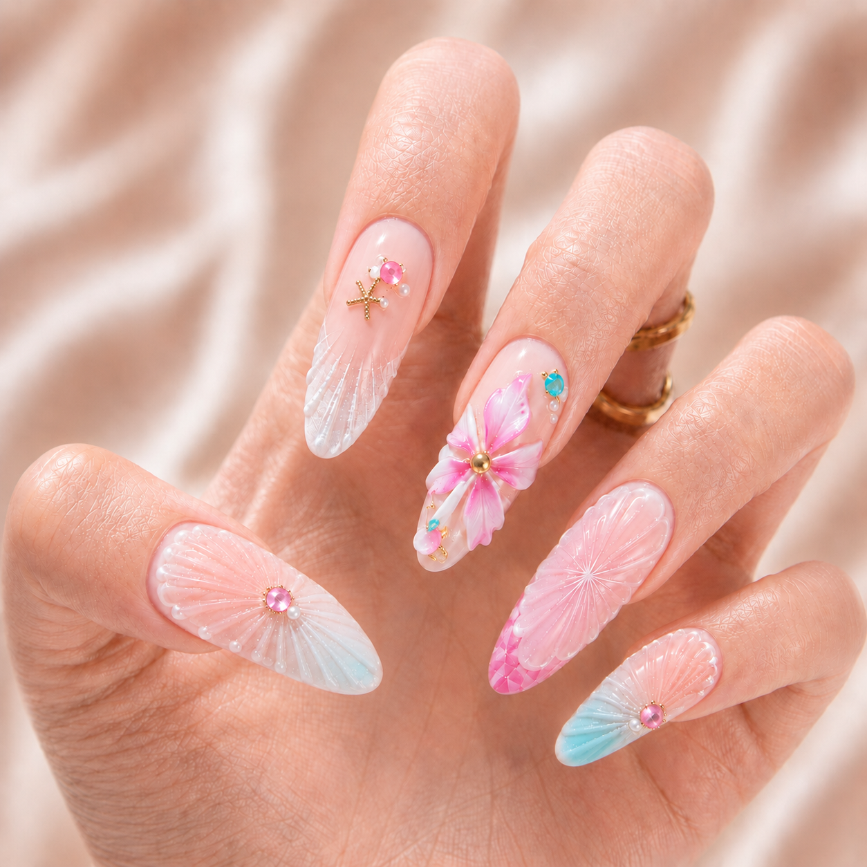 Ocean Pearl Blossom - Press-On Nails