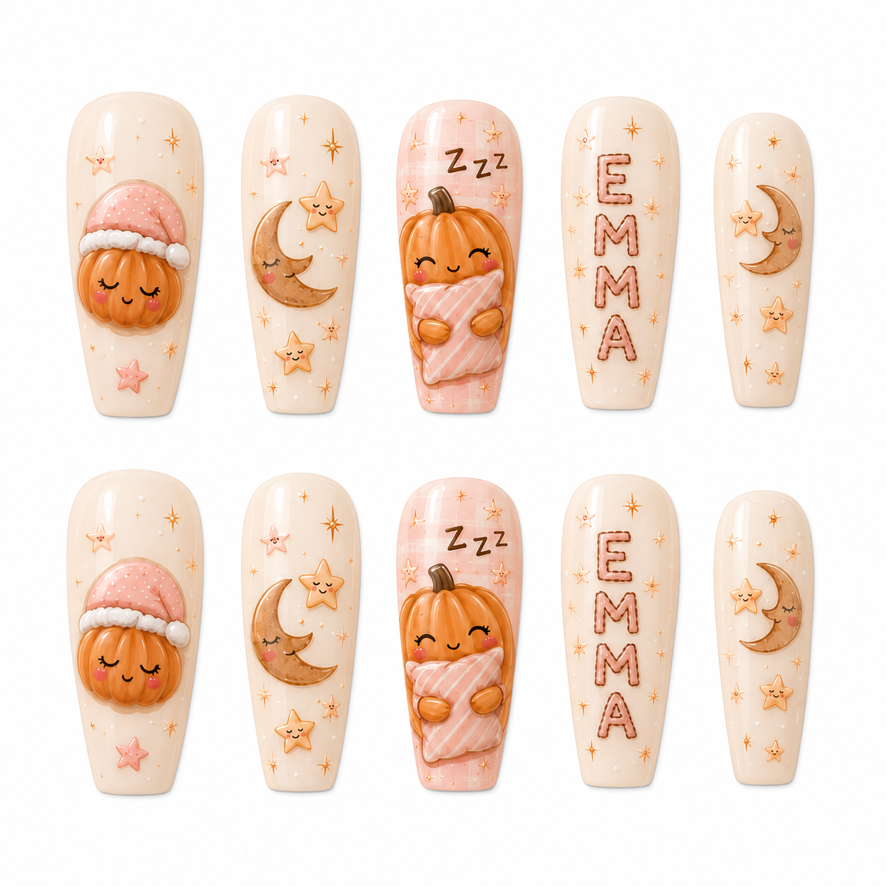 Sleepy Pumpkin - Personalized Press-On Nails