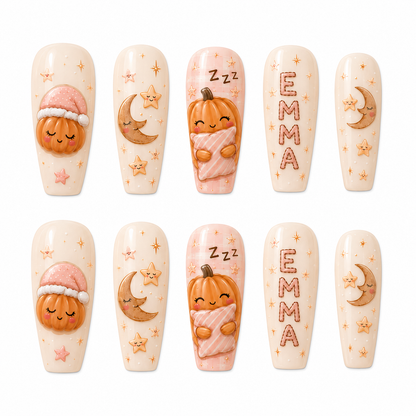 Sleepy Pumpkin - Personalized Press-On Nails