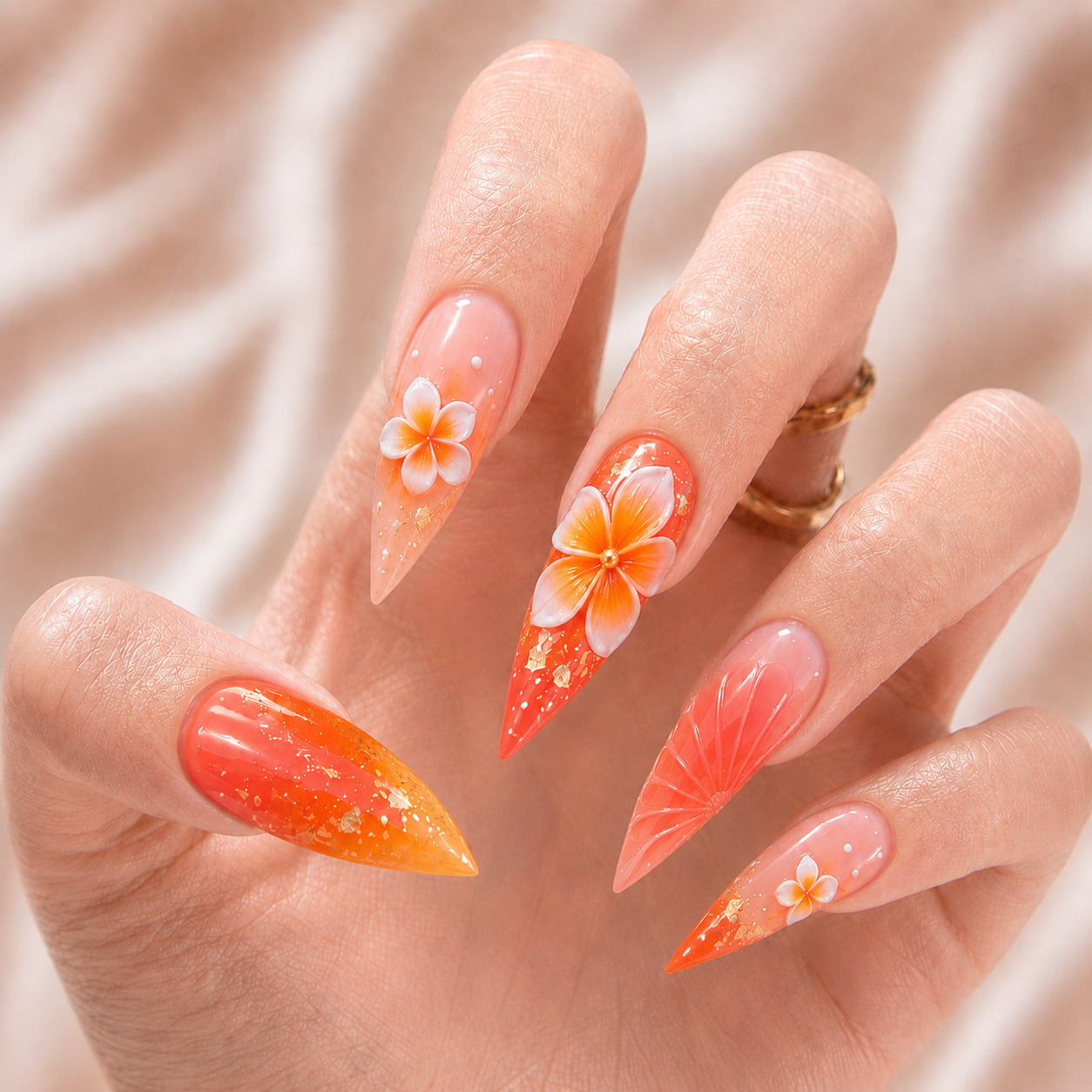Sunset Plumeria - Press-On Nails