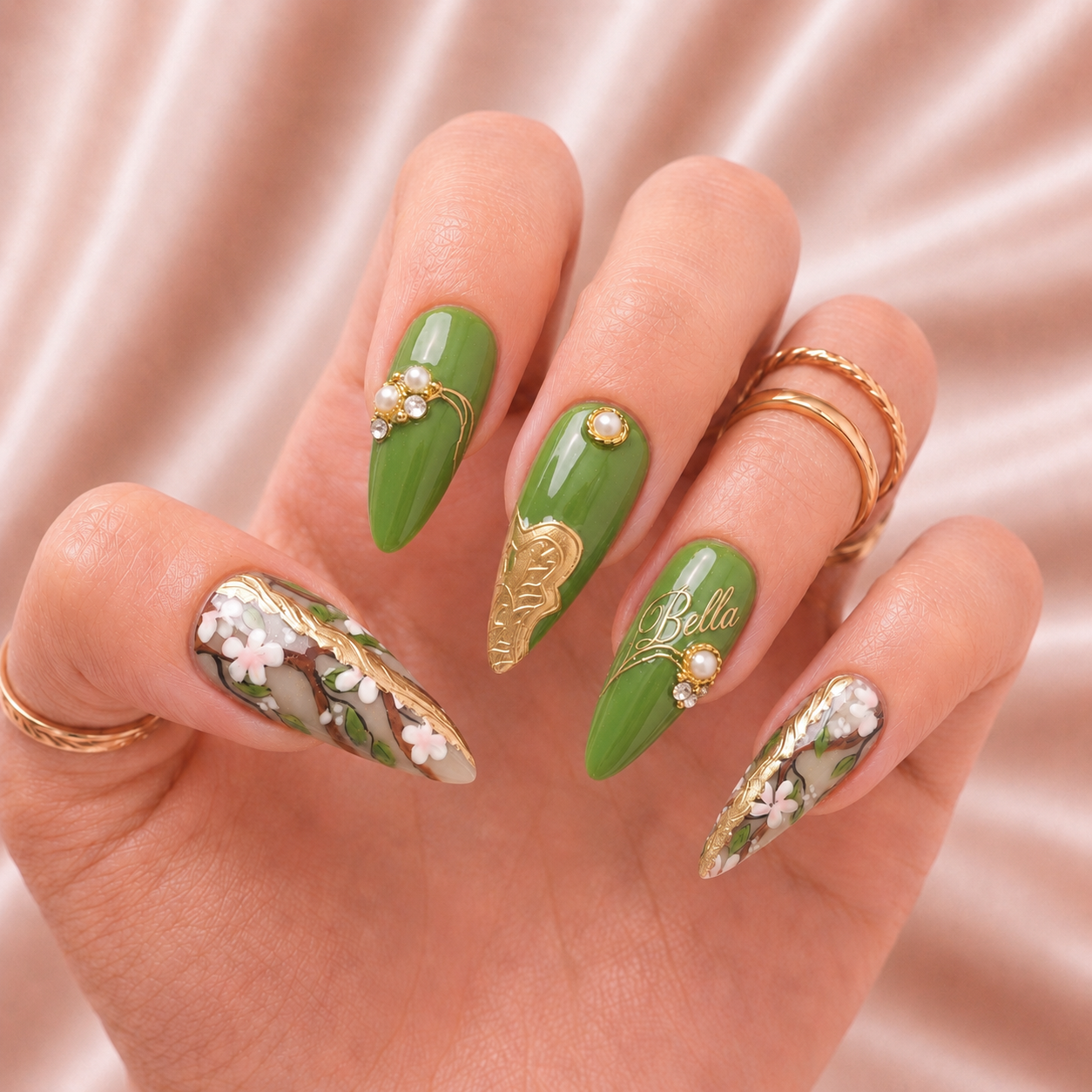 Golden Olive Blossom - Personalized Press-On Nails