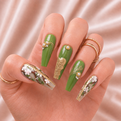 Golden Olive Blossom - Personalized Press-On Nails