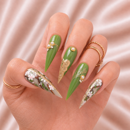 Golden Olive Blossom - Personalized Press-On Nails