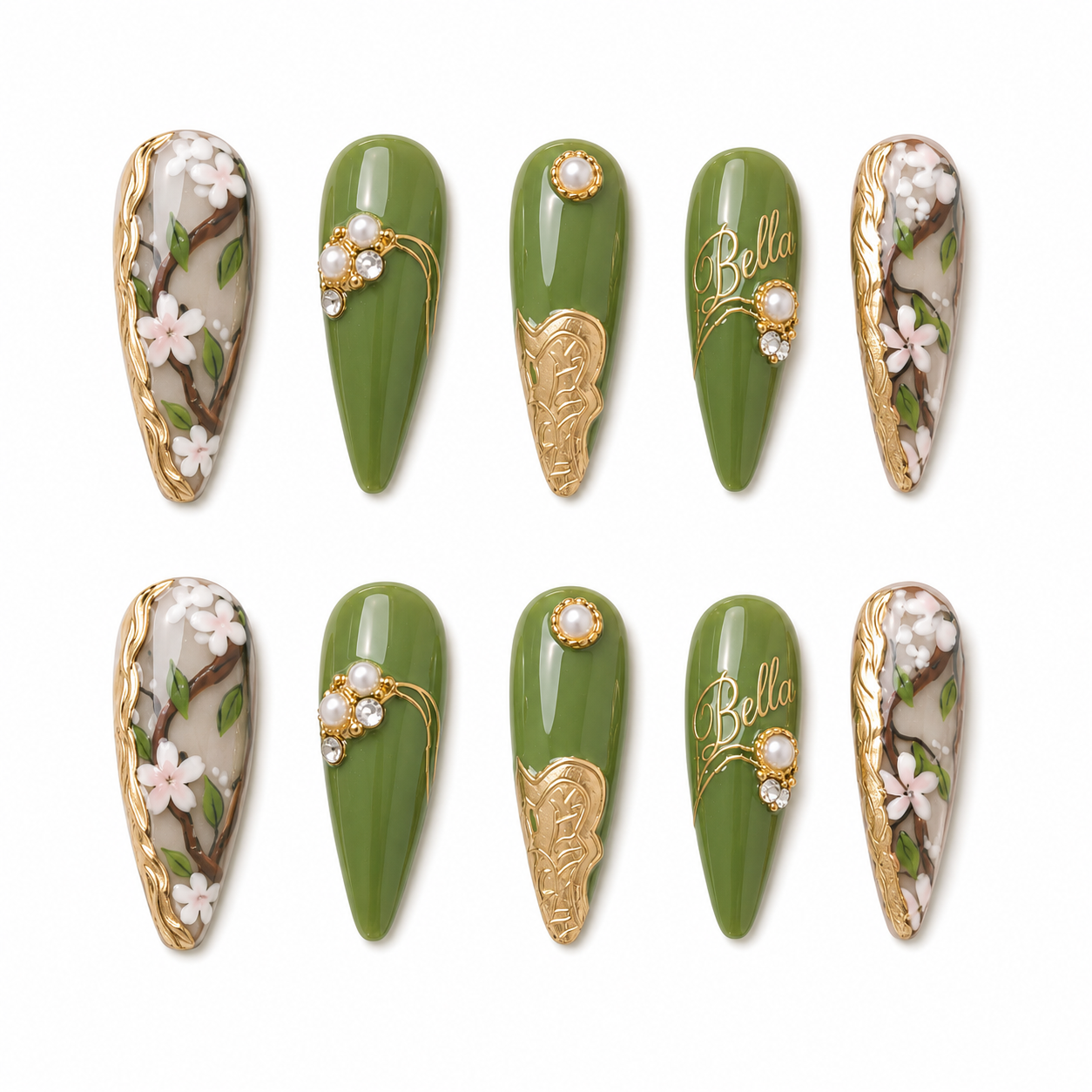 Golden Olive Blossom - Personalized Press-On Nails