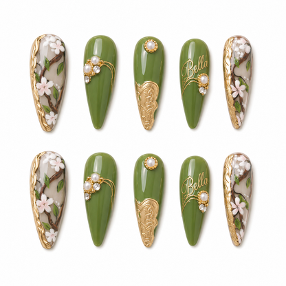 Golden Olive Blossom - Personalized Press-On Nails