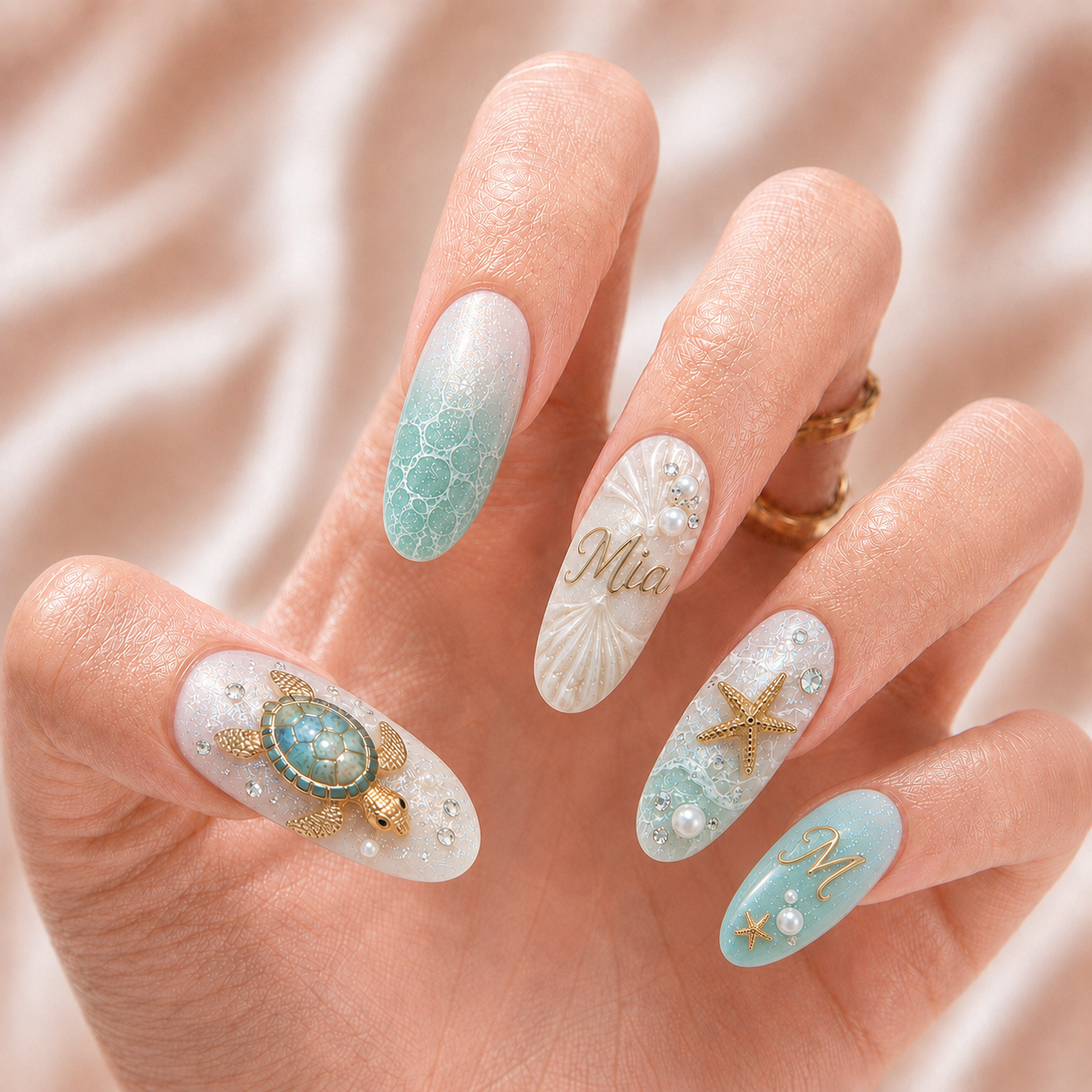 Sea Turtle Pearl - Personalized Press-On Nails