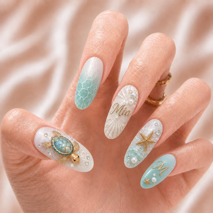 Sea Turtle Pearl - Personalized Press-On Nails