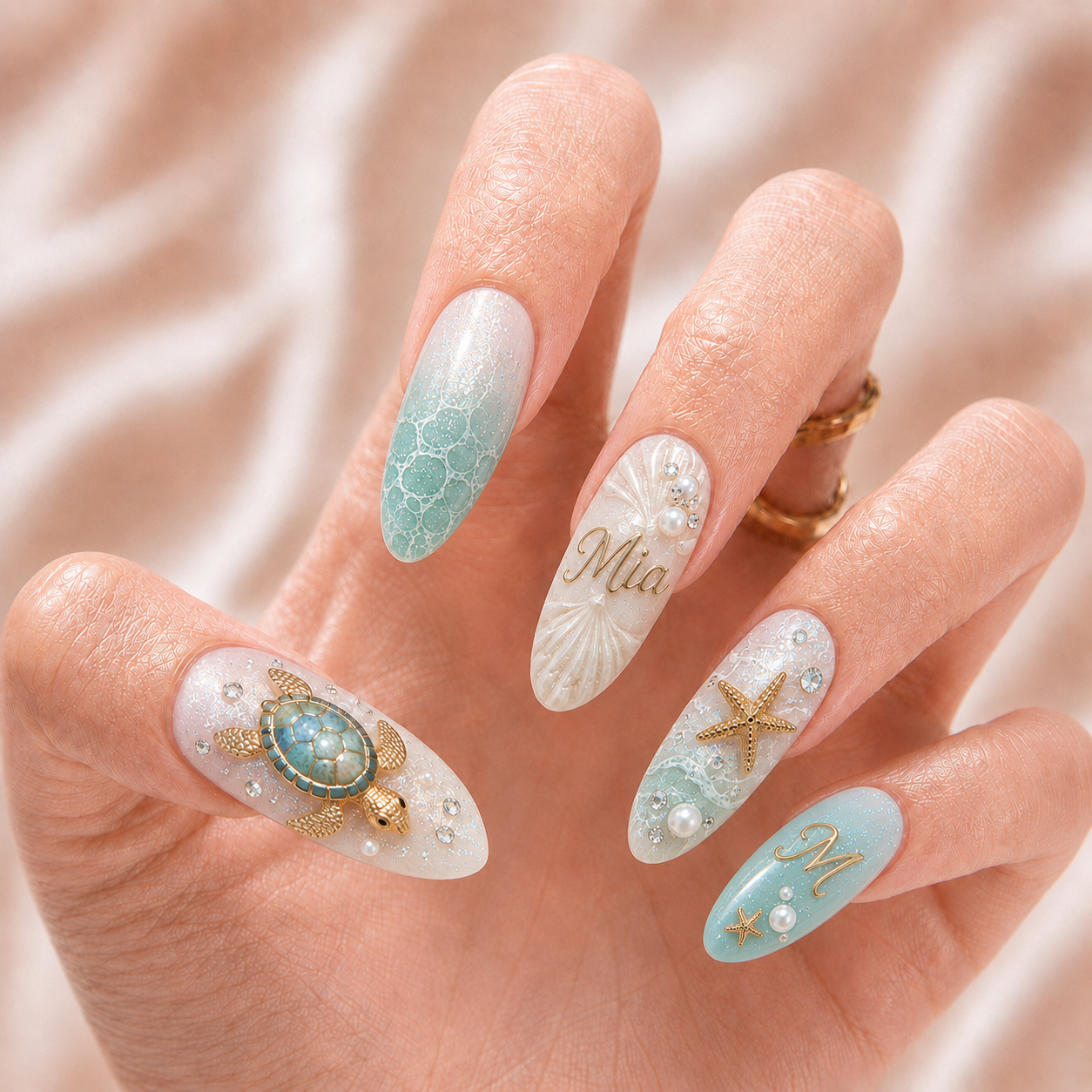 Sea Turtle Pearl - Personalized Press-On Nails