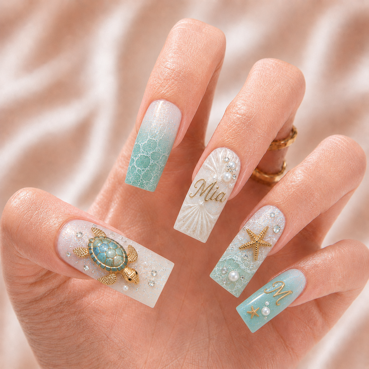 Sea Turtle Pearl - Personalized Press-On Nails