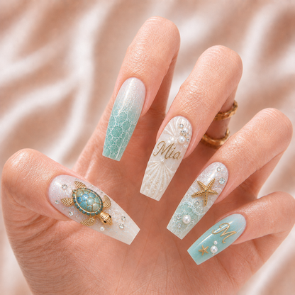 Sea Turtle Pearl - Personalized Press-On Nails