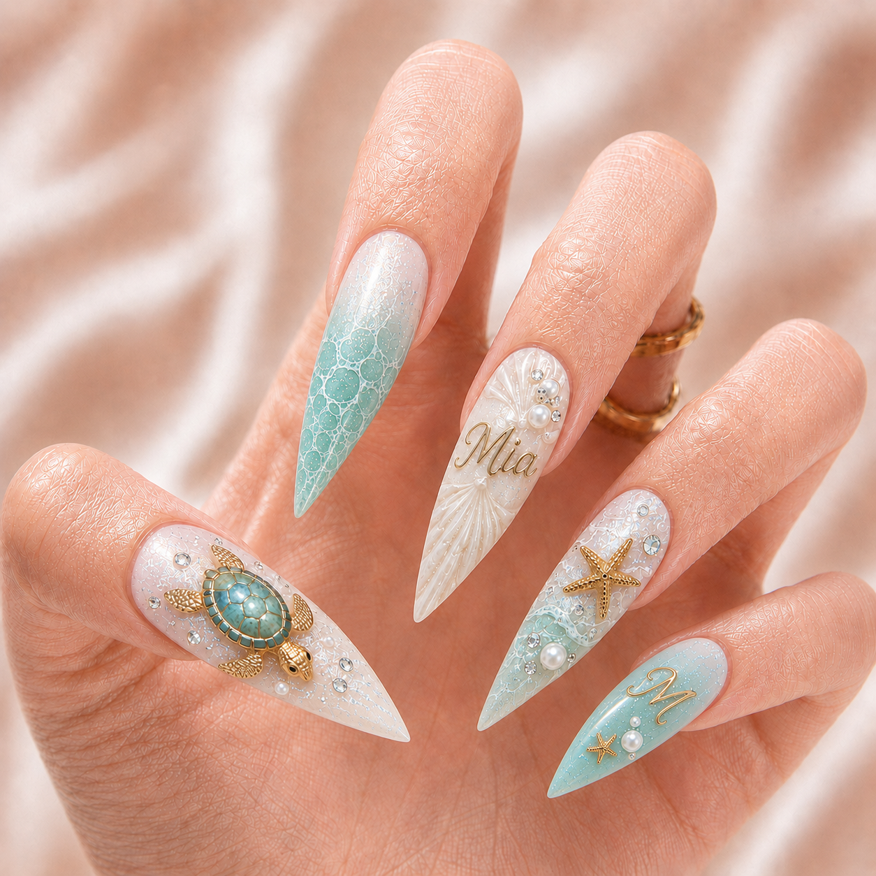 Sea Turtle Pearl - Personalized Press-On Nails