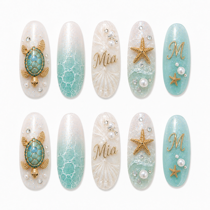 Sea Turtle Pearl - Personalized Press-On Nails