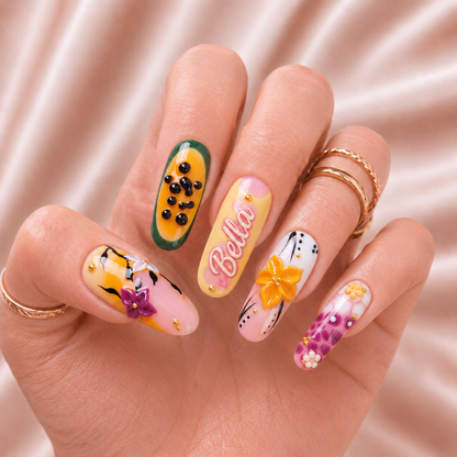 Tropical Papaya Bloom - Personalized Press-On Nails