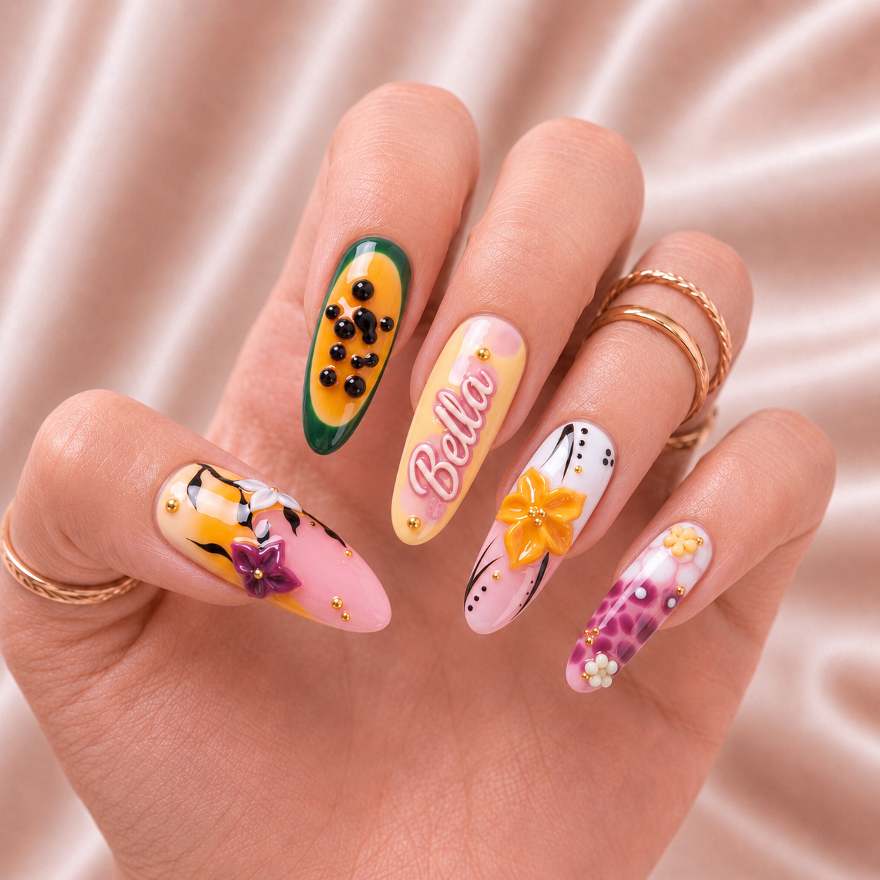 Tropical Papaya Bloom - Personalized Press-On Nails