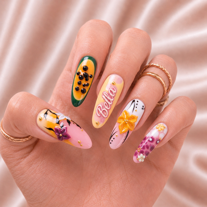 Tropical Papaya Bloom - Personalized Press-On Nails