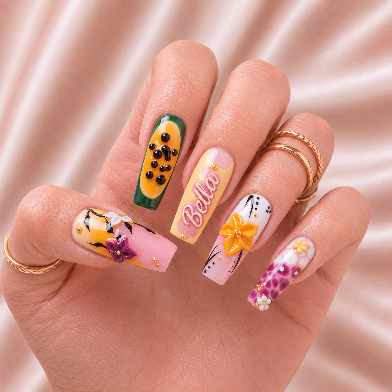 Tropical Papaya Bloom - Personalized Press-On Nails