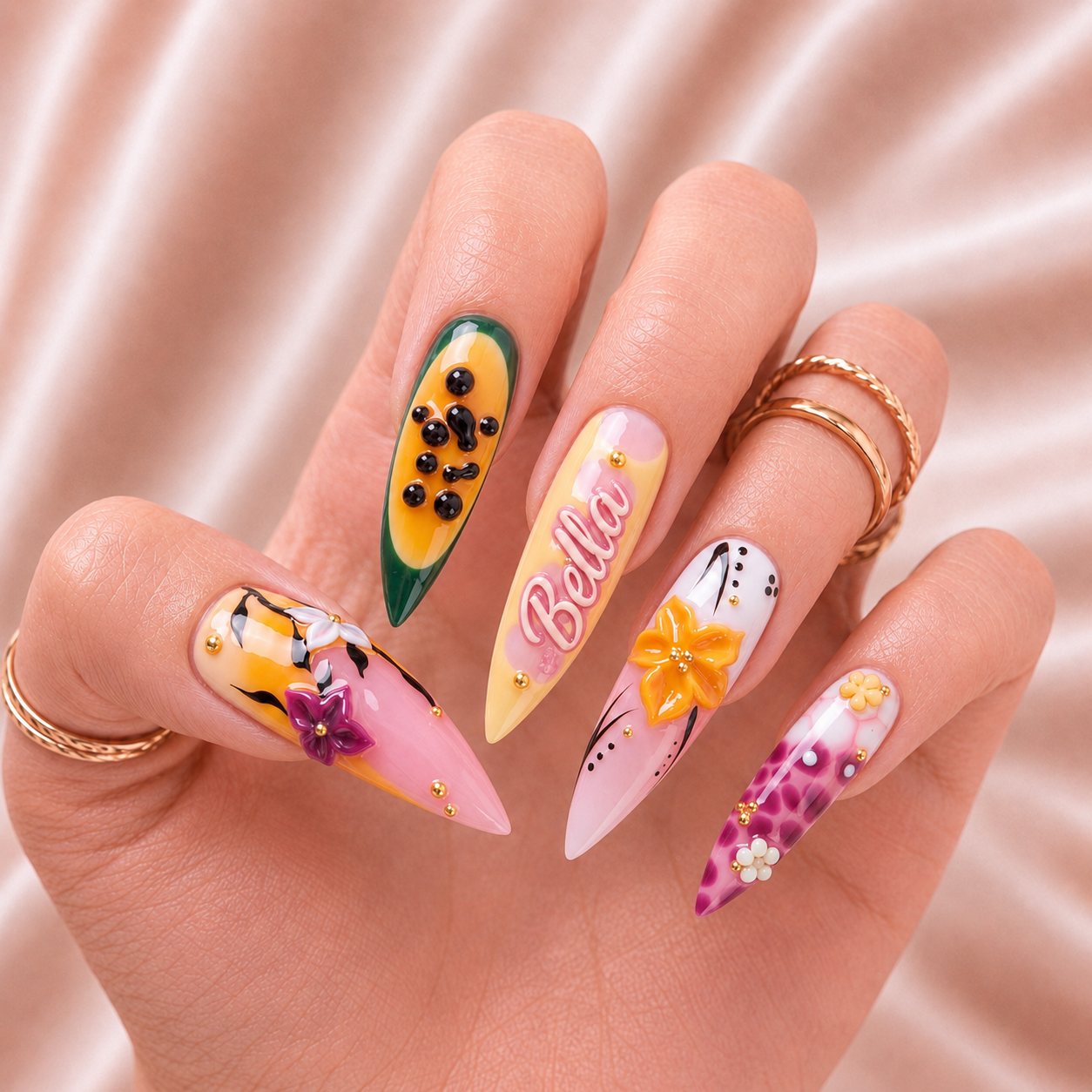 Tropical Papaya Bloom - Personalized Press-On Nails