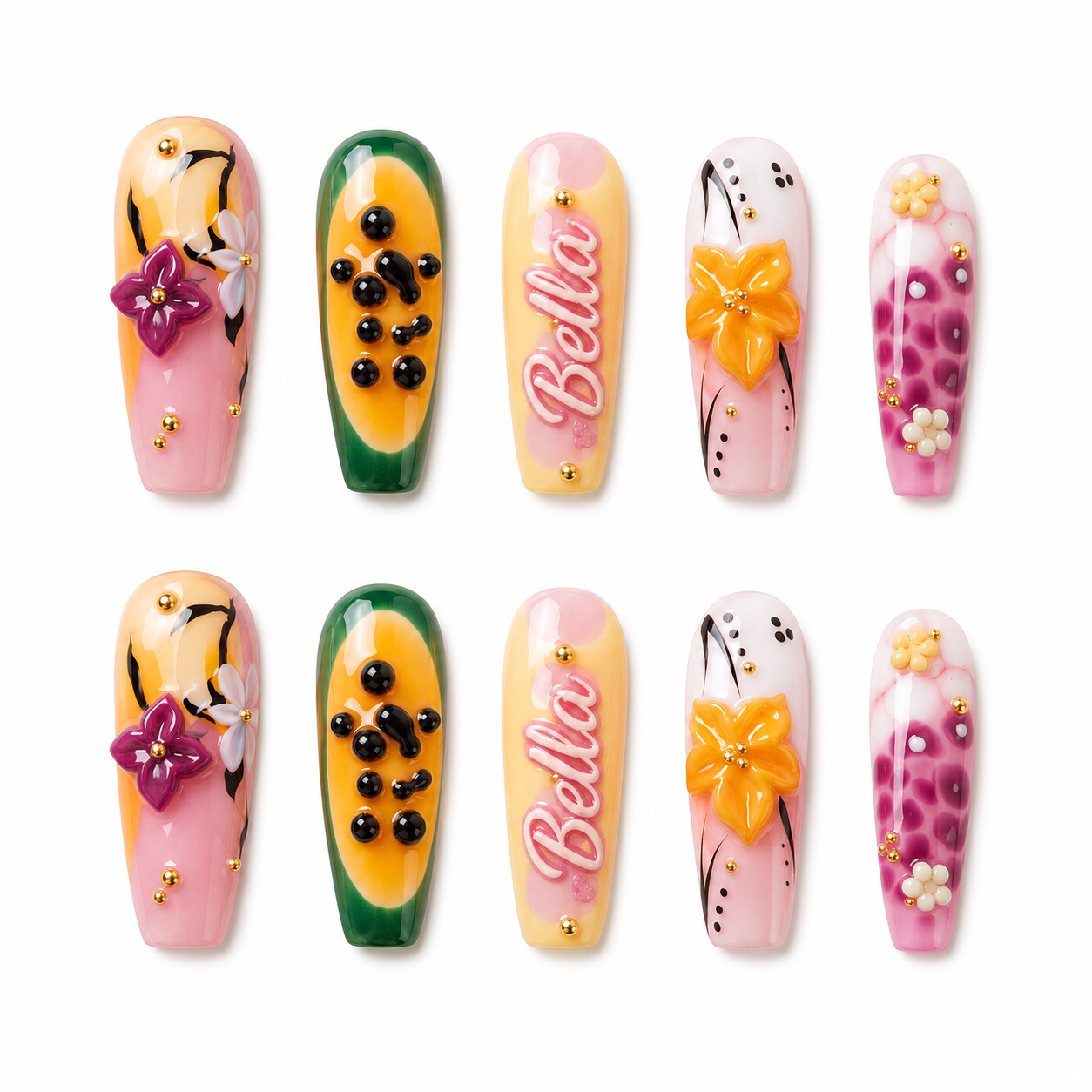 Tropical Papaya Bloom - Personalized Press-On Nails