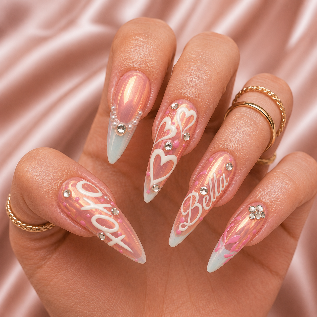 Blushing Hearts - Personalized Press-On Nails