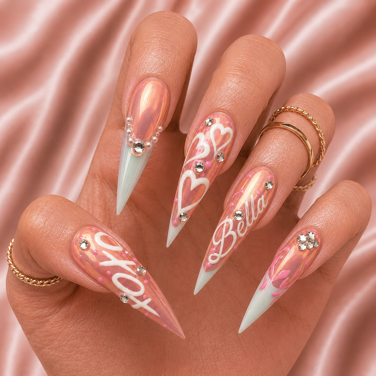 Blushing Hearts - Personalized Press-On Nails