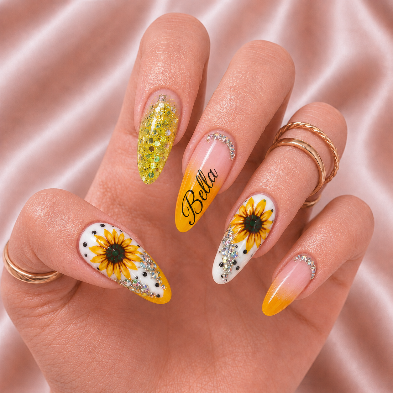 Sunflower Glow - Personalized Press-On Nails
