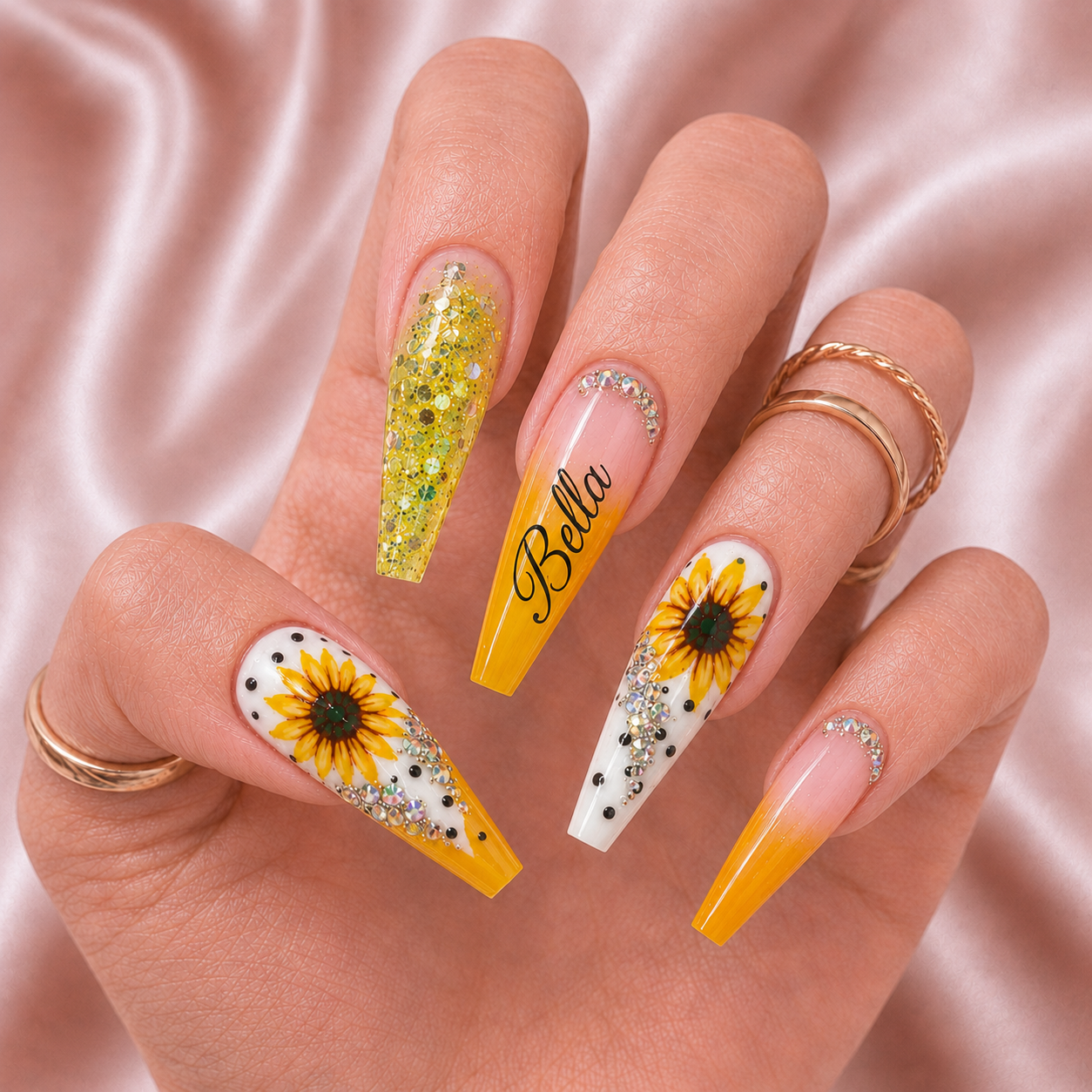 Sunflower Glow - Personalized Press-On Nails