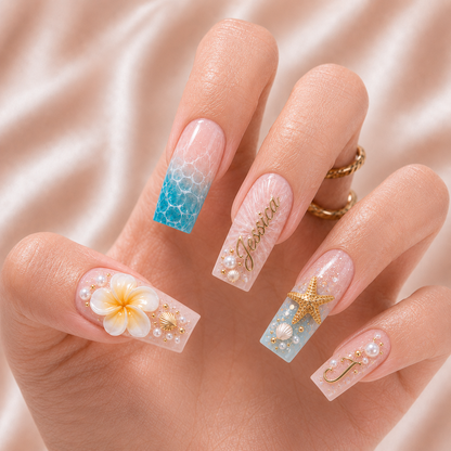 Coastal Bloom - Personalized Press-On Nails