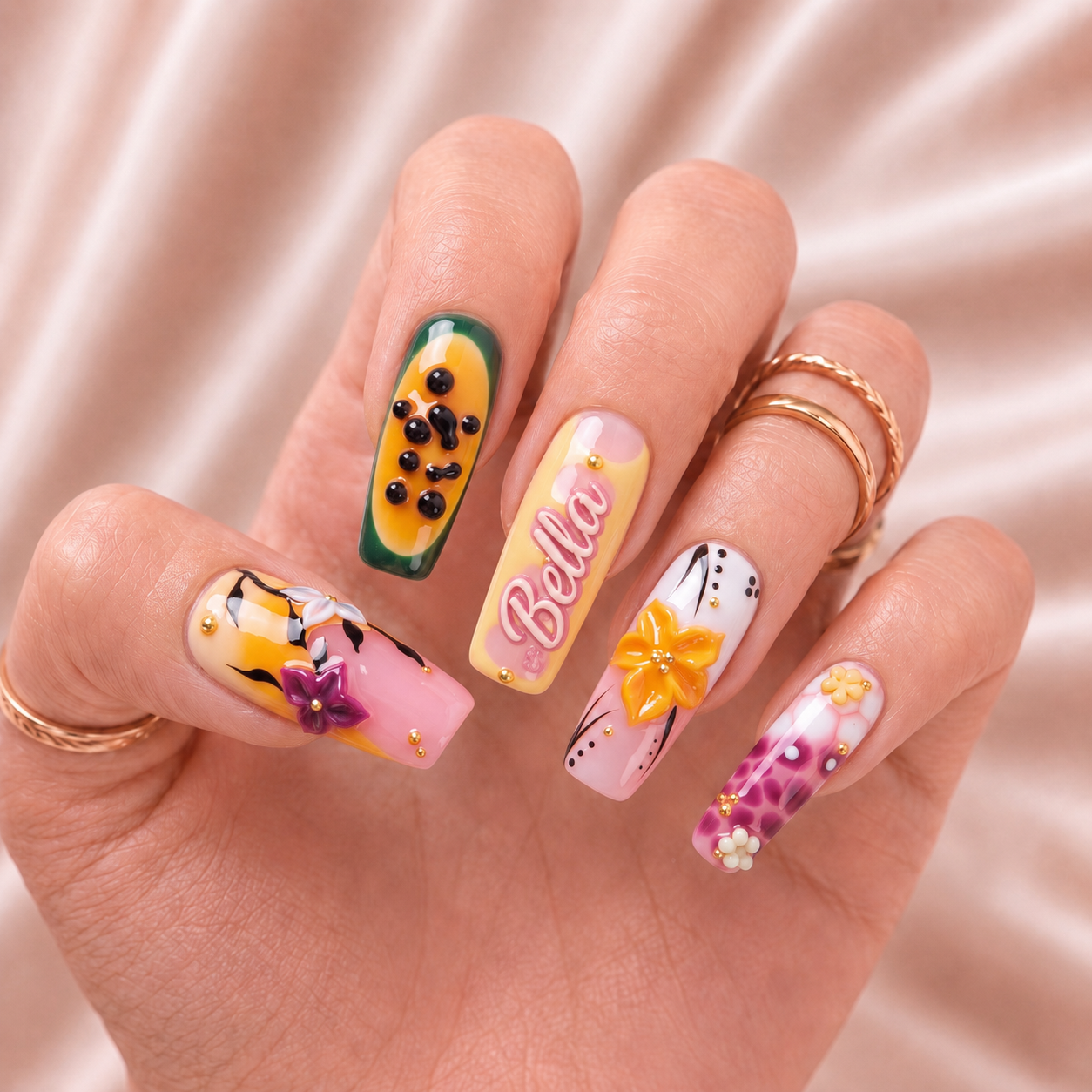 Tropical Papaya Bloom - Personalized Press-On Nails