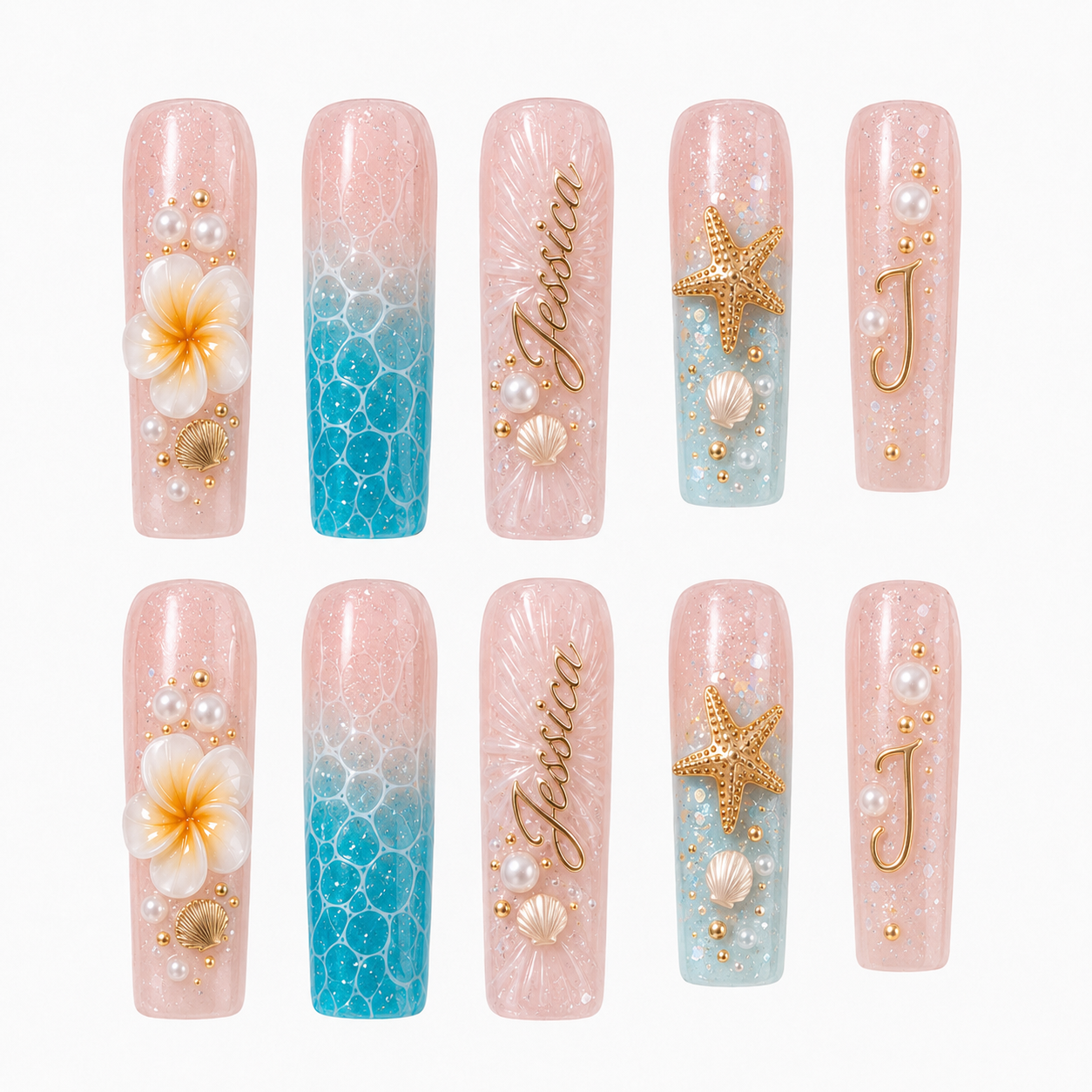 Coastal Bloom - Personalized Press-On Nails