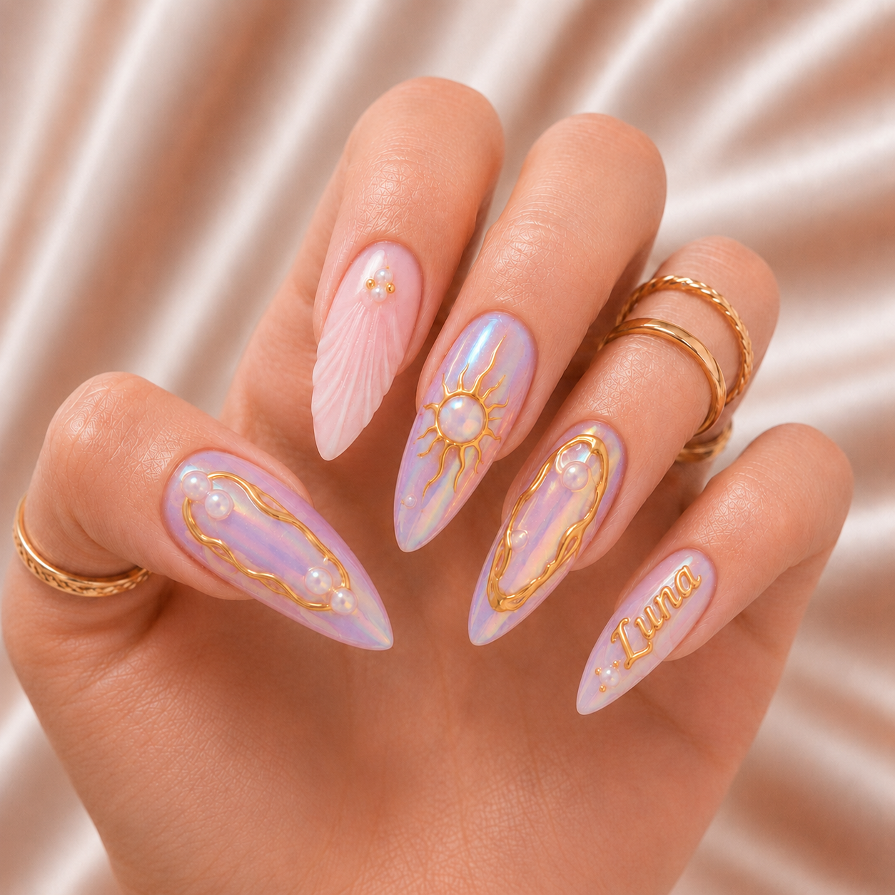 Lunaria Opal Halo - Personalized Press-On Nails