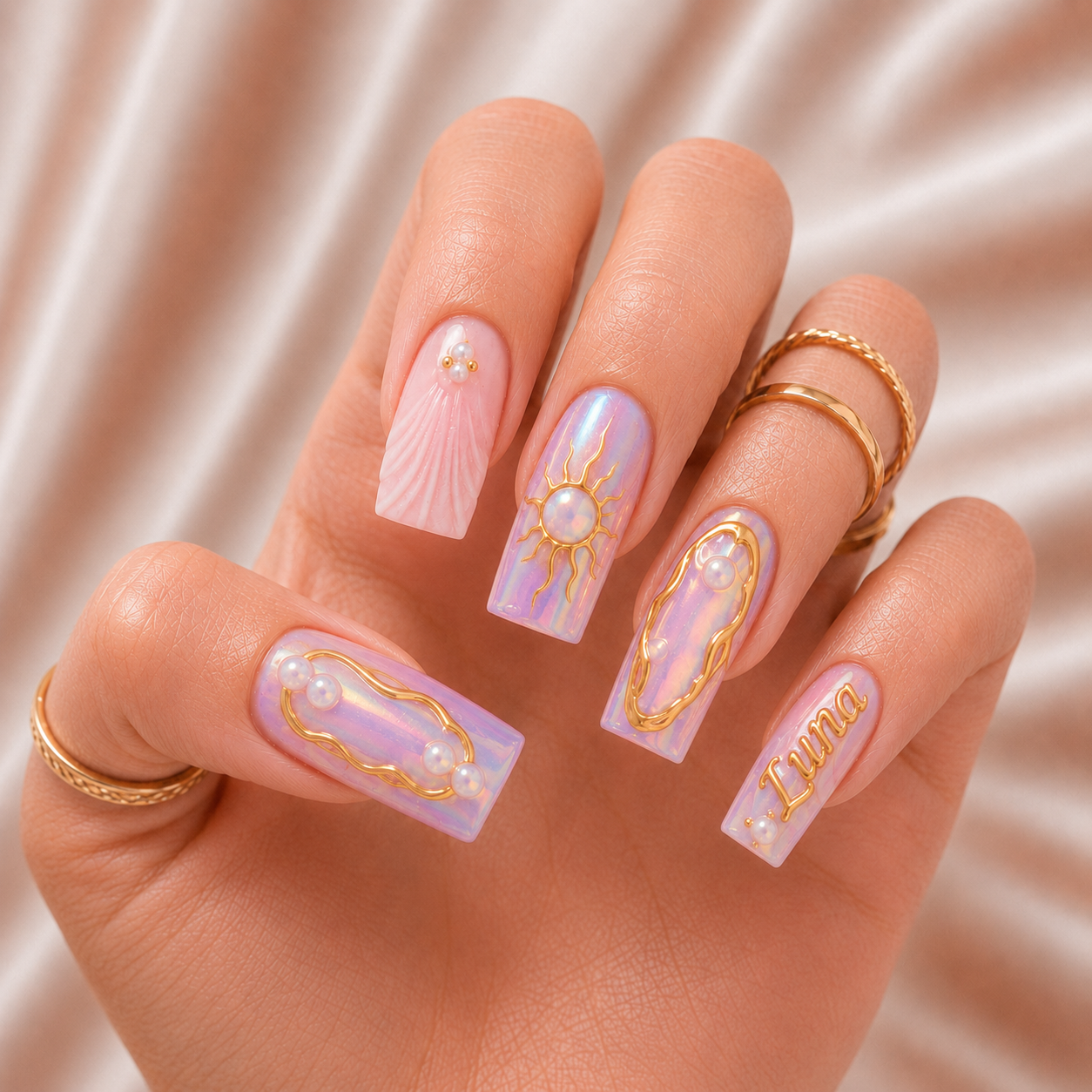 Lunaria Opal Halo - Personalized Press-On Nails